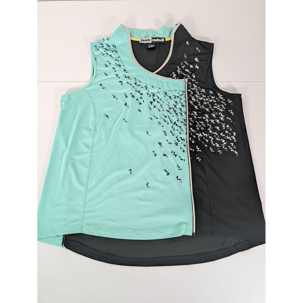 Jamie Sadock Shirt Womens Large Black Aqua Sleeveless Golf Mock Neck Zip Stretch - Picture 5 of 8